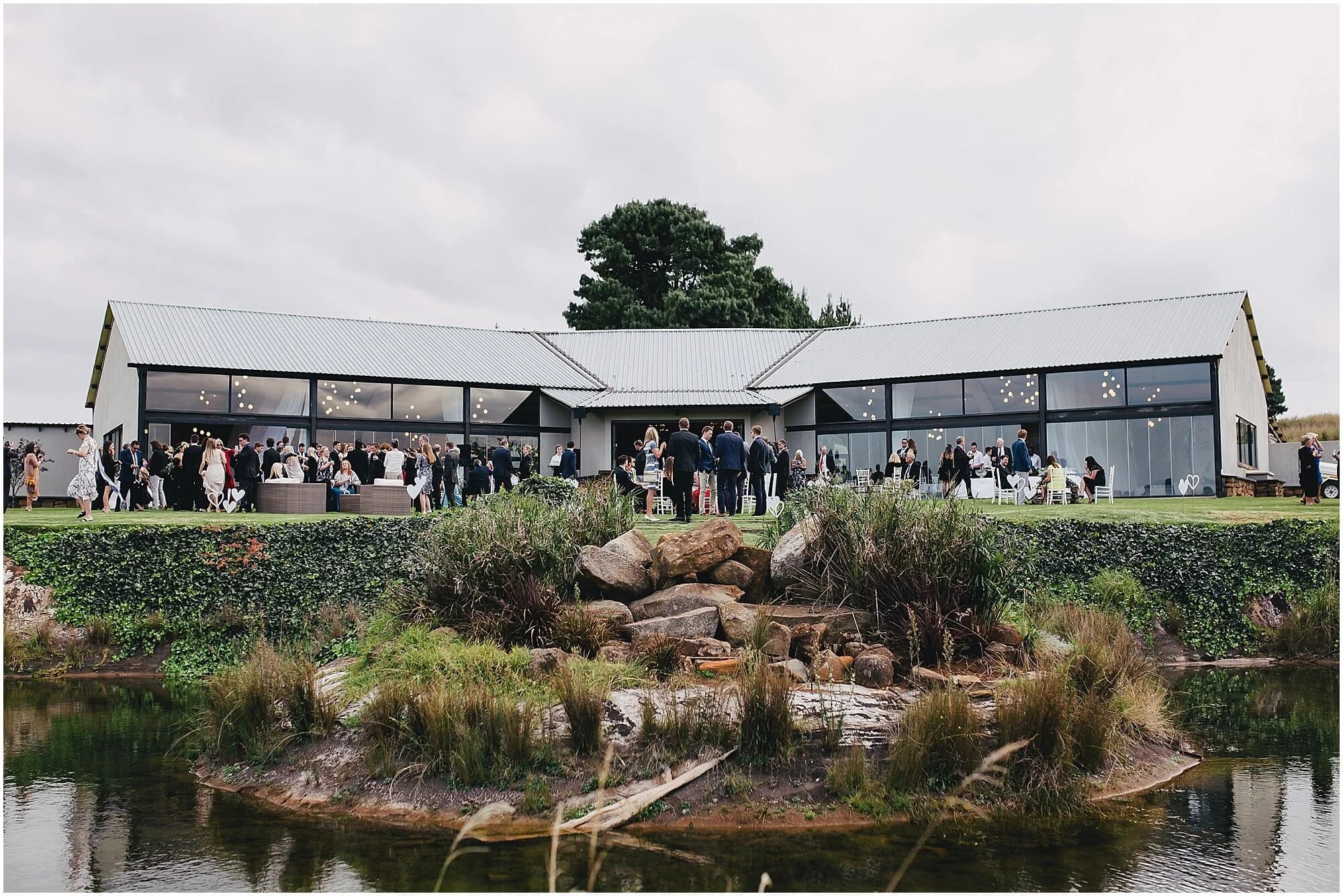Wedding guests outside the Netherwood reception venue