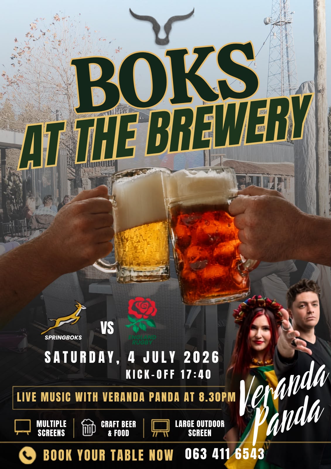 Boks at the Brewery, Springboks vs England on Saturday 4 July 2026 at Blueberry Brewery